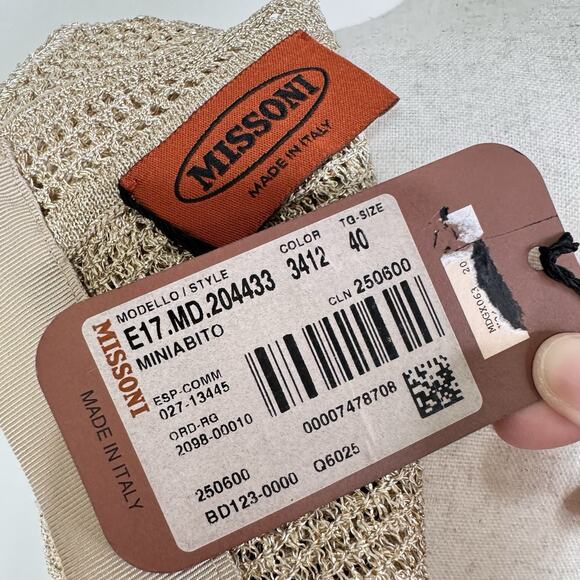 MISSONI Metallic Knit Sleeveless Mini Dress 40 US 4 Gold Graphic Fish Italy RARE - Picture 12 of 14